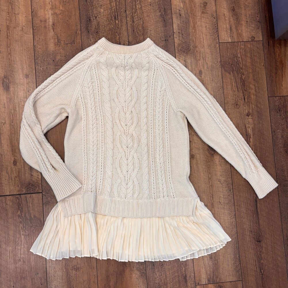Anthropologie Delphine Sweater Twofer Mini Dress Eggnog Cable Knit Pleated M - Picture 4 of 9